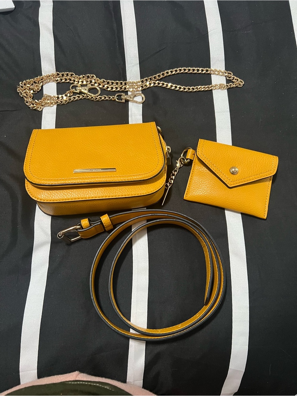 Aldo Mustard Yellow Leather Crossbody/Belt Bag with Coin Pouch